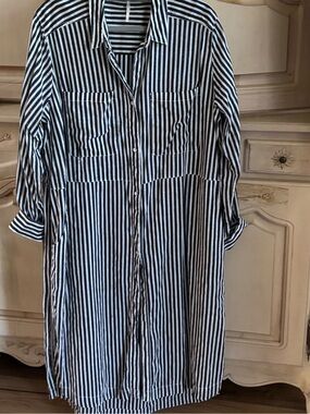NEW Free People Black and White Vertical Stripe Button-Up Shirt Dress/Coverup